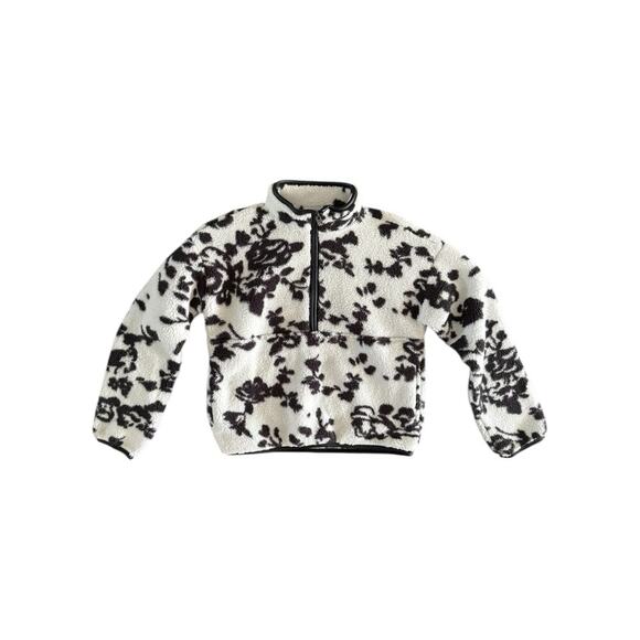 Abercrombie Kids 9/10 Sherpa Fleece Jacket Floral Quarter Zip Pullover White - Picture 1 of 7